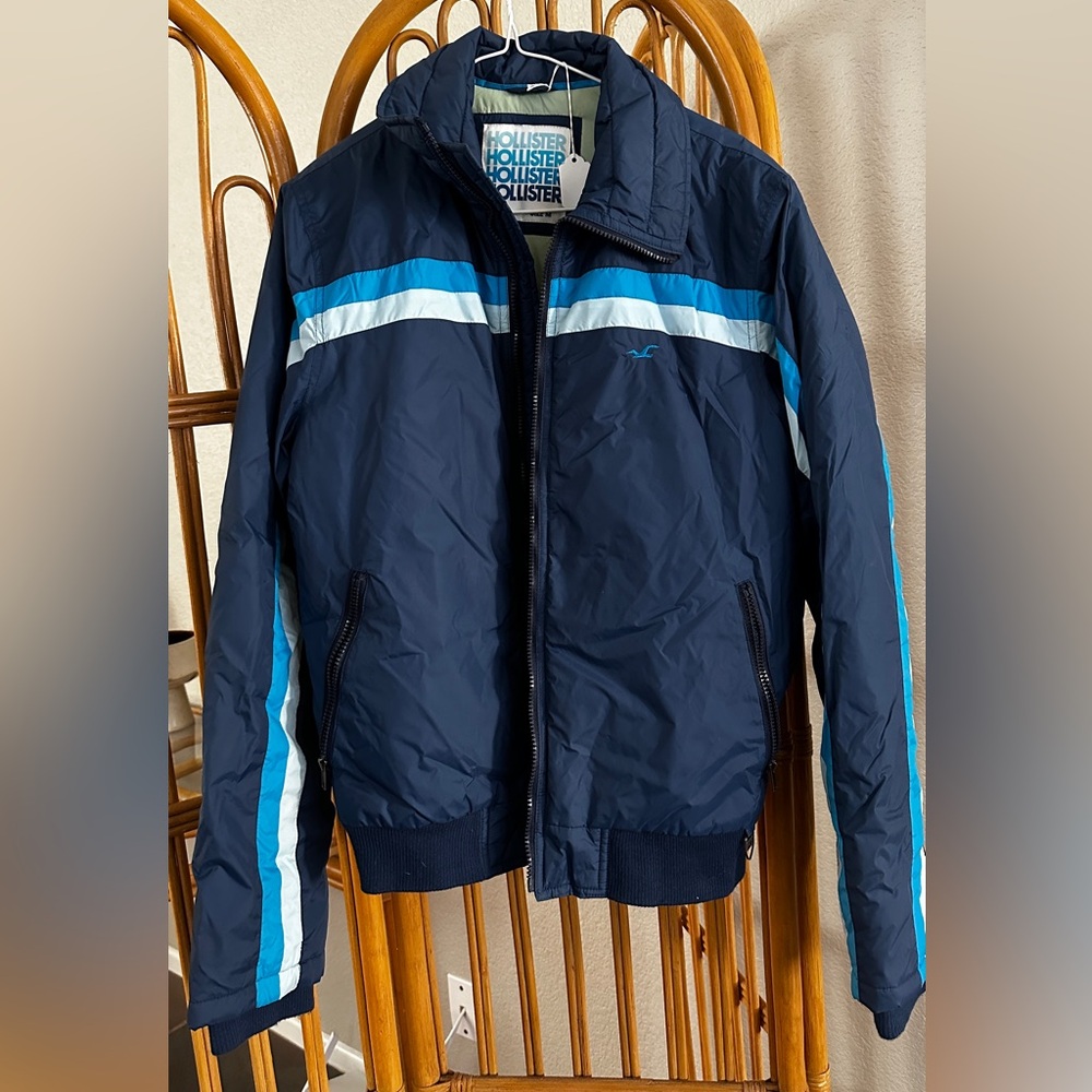 Hollister Dark Blue Jacket with White and Sky Blue Accents